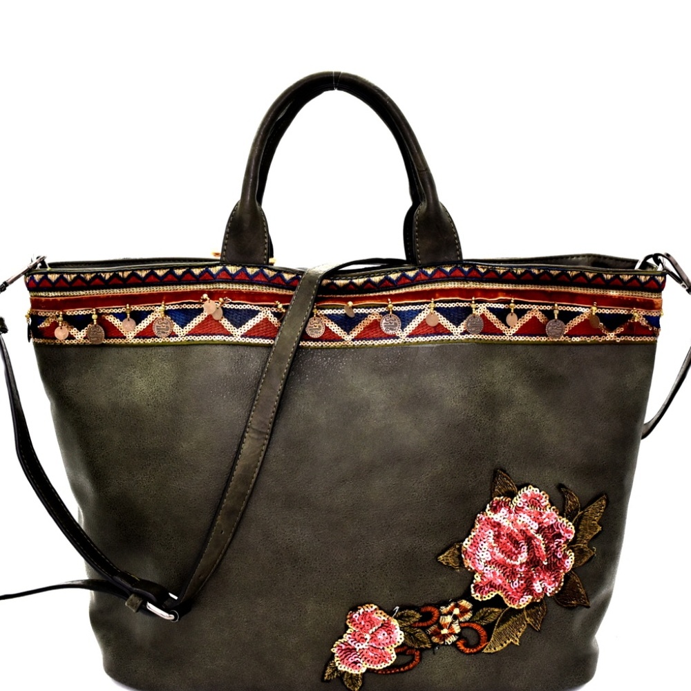 Sequin-Embellished Olive Tote!